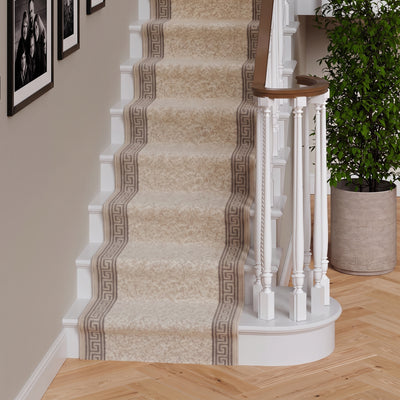 Cream Bordered Stair Carpet Runner - Cut to Measure
