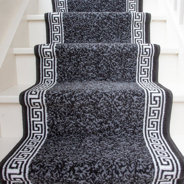 Black Border Stair Carpet Runner - Cut to Measure