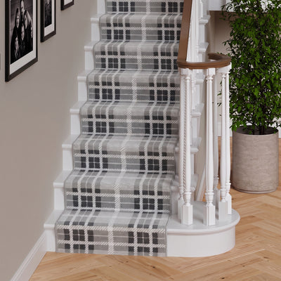 Grey Tartan Print Stair Carpet Runner - Cut to Measure