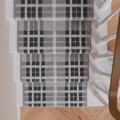 Grey Tartan Print Stair Carpet Runner - Cut to Measure