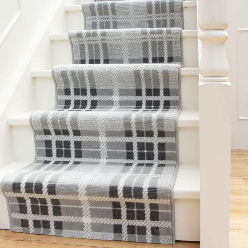 Grey Tartan Print Stair Carpet Runner - Cut to Measure