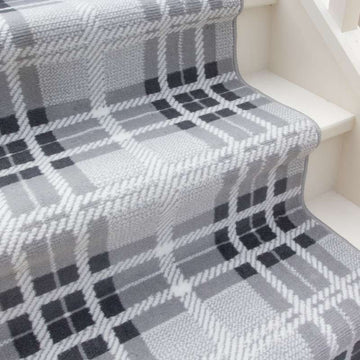 Grey Tartan Print Stair Carpet Runner - Cut to Measure
