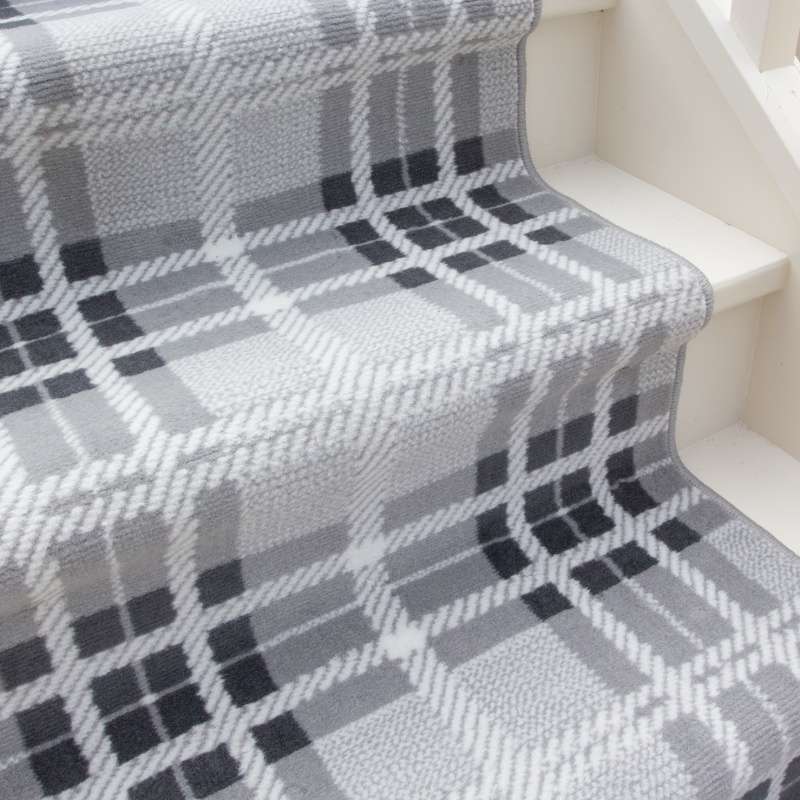 Grey Tartan Print Stair Carpet Runner - Cut to Measure