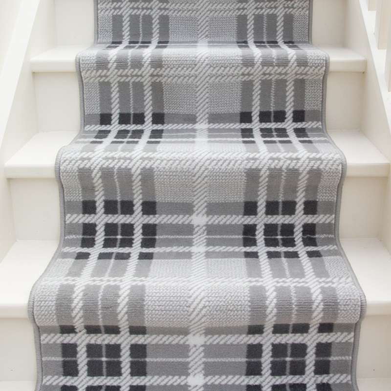 Grey Tartan Print Stair Carpet Runner - Cut to Measure