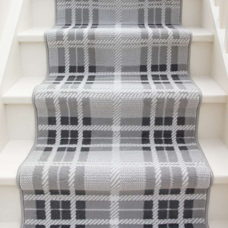 Grey Tartan Print Stair Carpet Runner - Cut to Measure