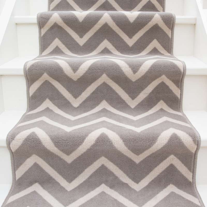 Grey Chevron Stair Carpet Runner - Cut to Measure