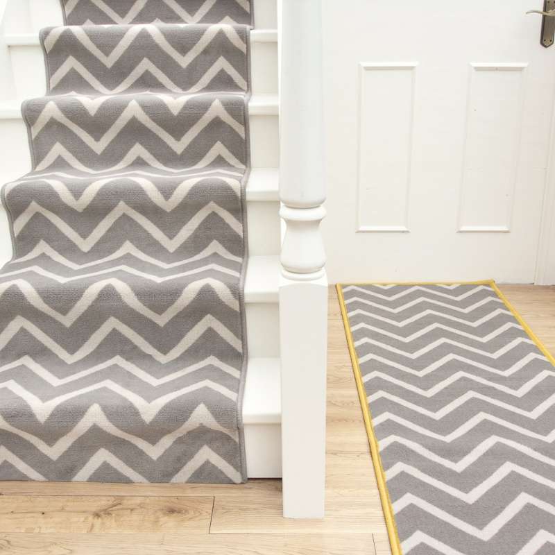 Grey Chevron Stair Carpet Runner - Cut to Measure