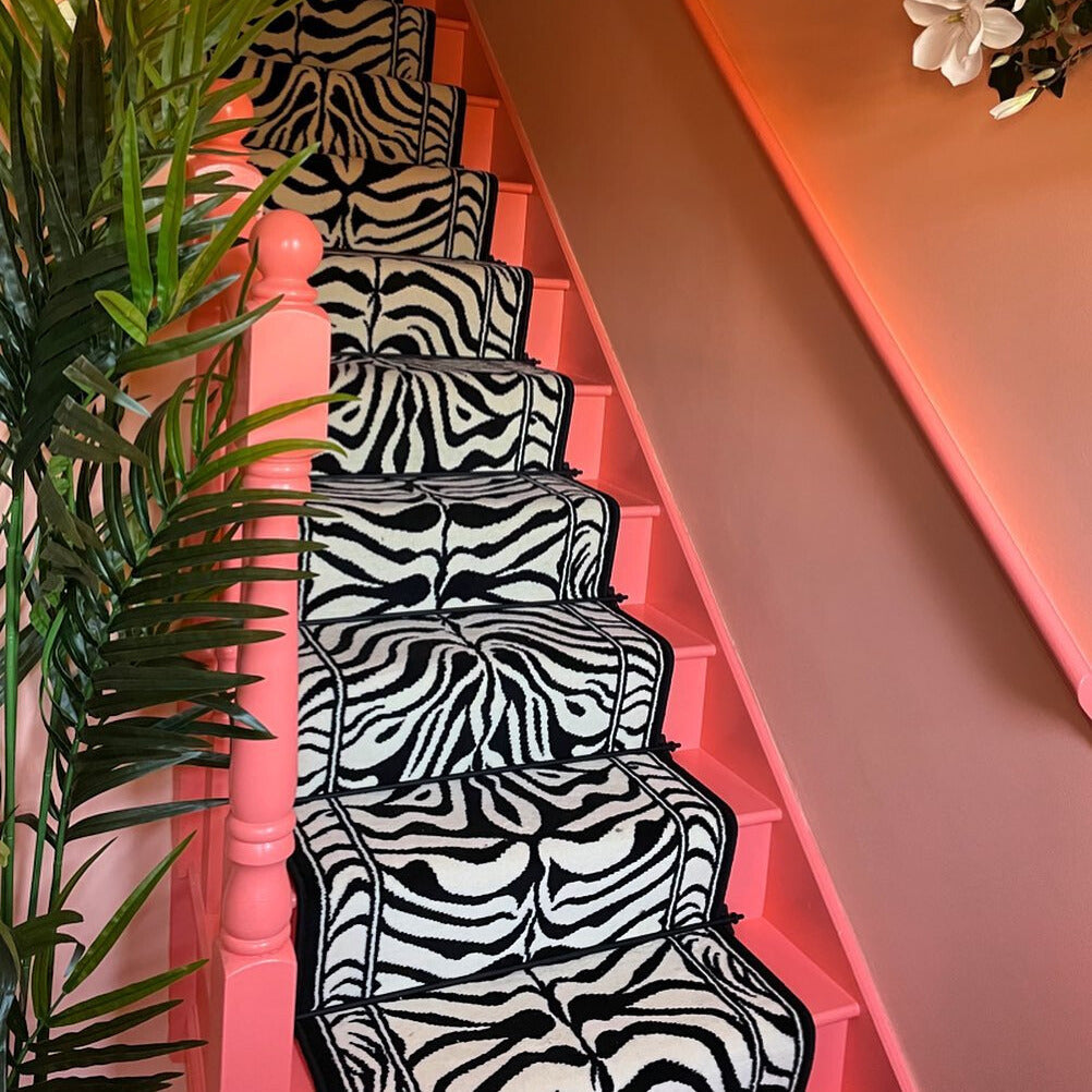 Black White Animal Print Stair Carpet Runner - Cut to Measure