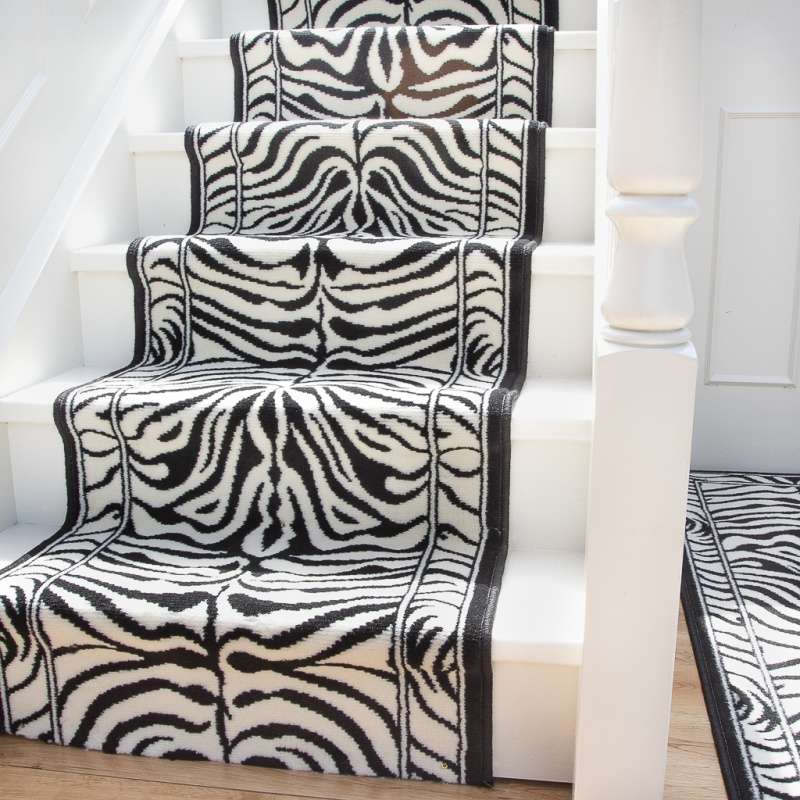 Black White Animal Print Stair Carpet Runner - Cut to Measure