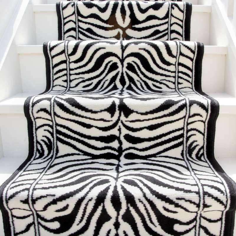 Black White Animal Print Stair Carpet Runner - Cut to Measure