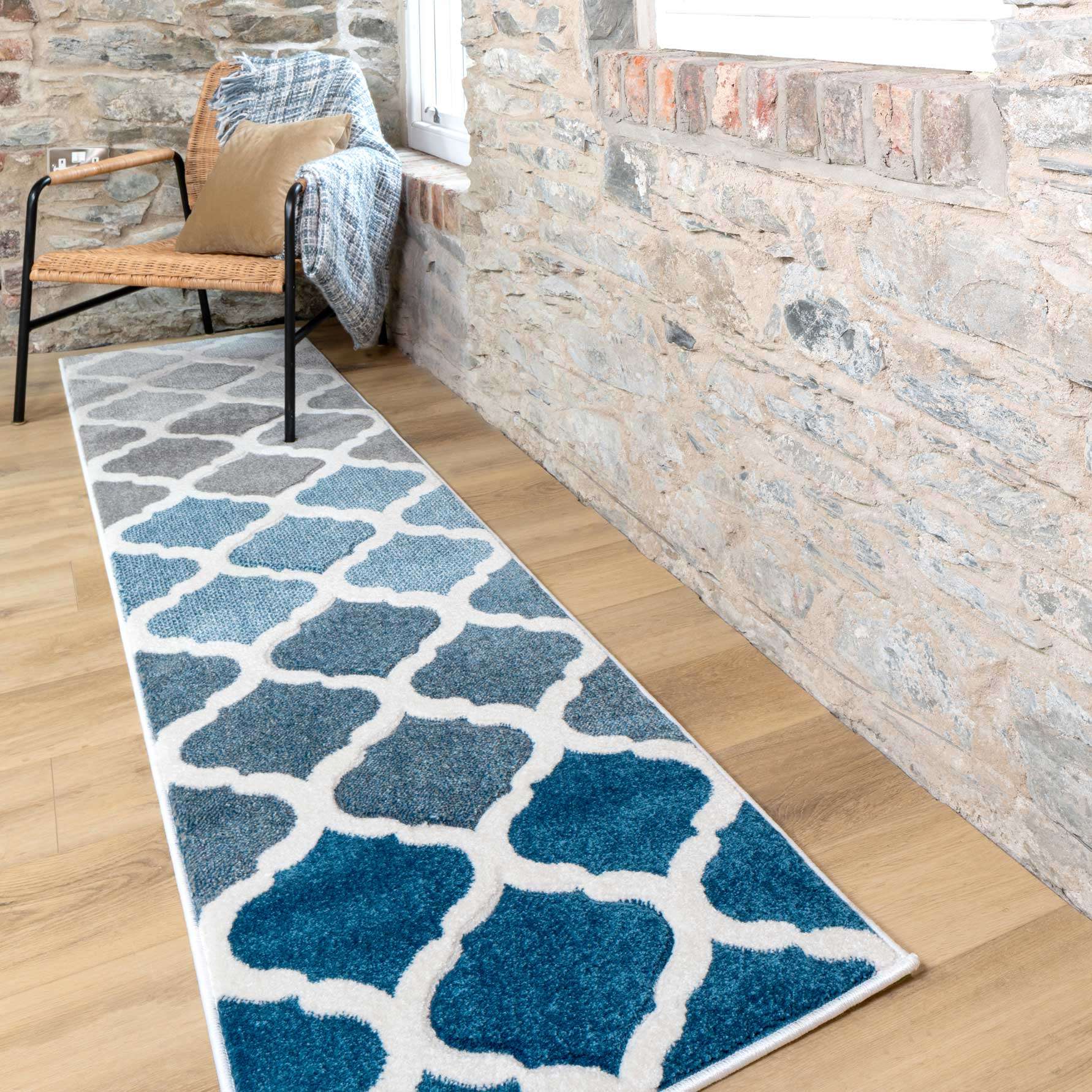 Fresh Trellis Blue Living Runner Rug