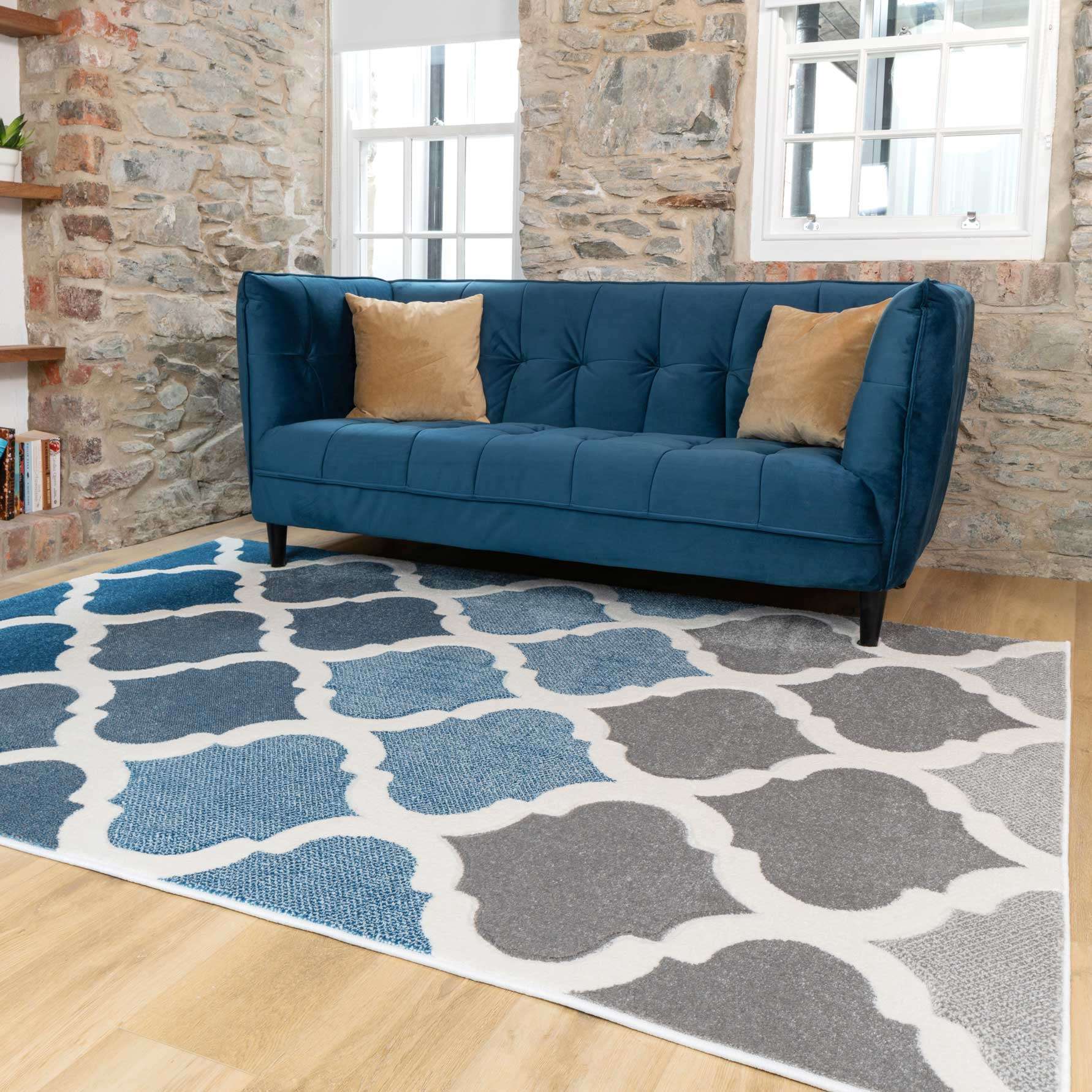 Fresh Trellis Blue Living Runner Rug