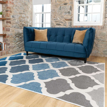 Fresh Trellis Blue Living Runner Rug