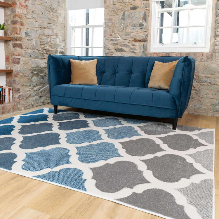 Fresh Trellis Blue Living Runner Rug
