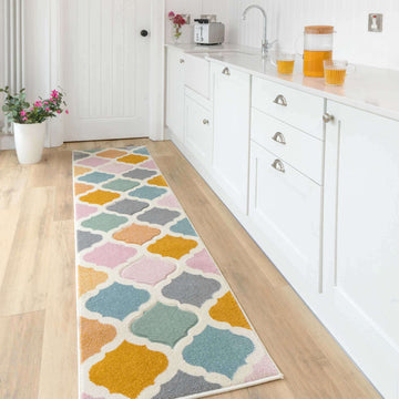 Colourful Pastel Trellis Hall Runner Rug