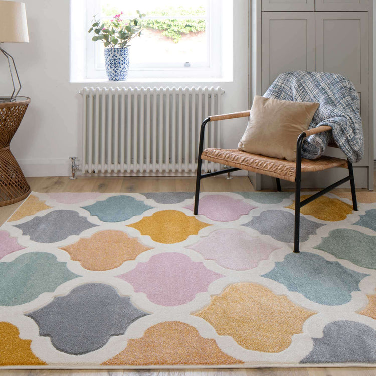 Colourful Pastel Trellis Hall Runner Rug