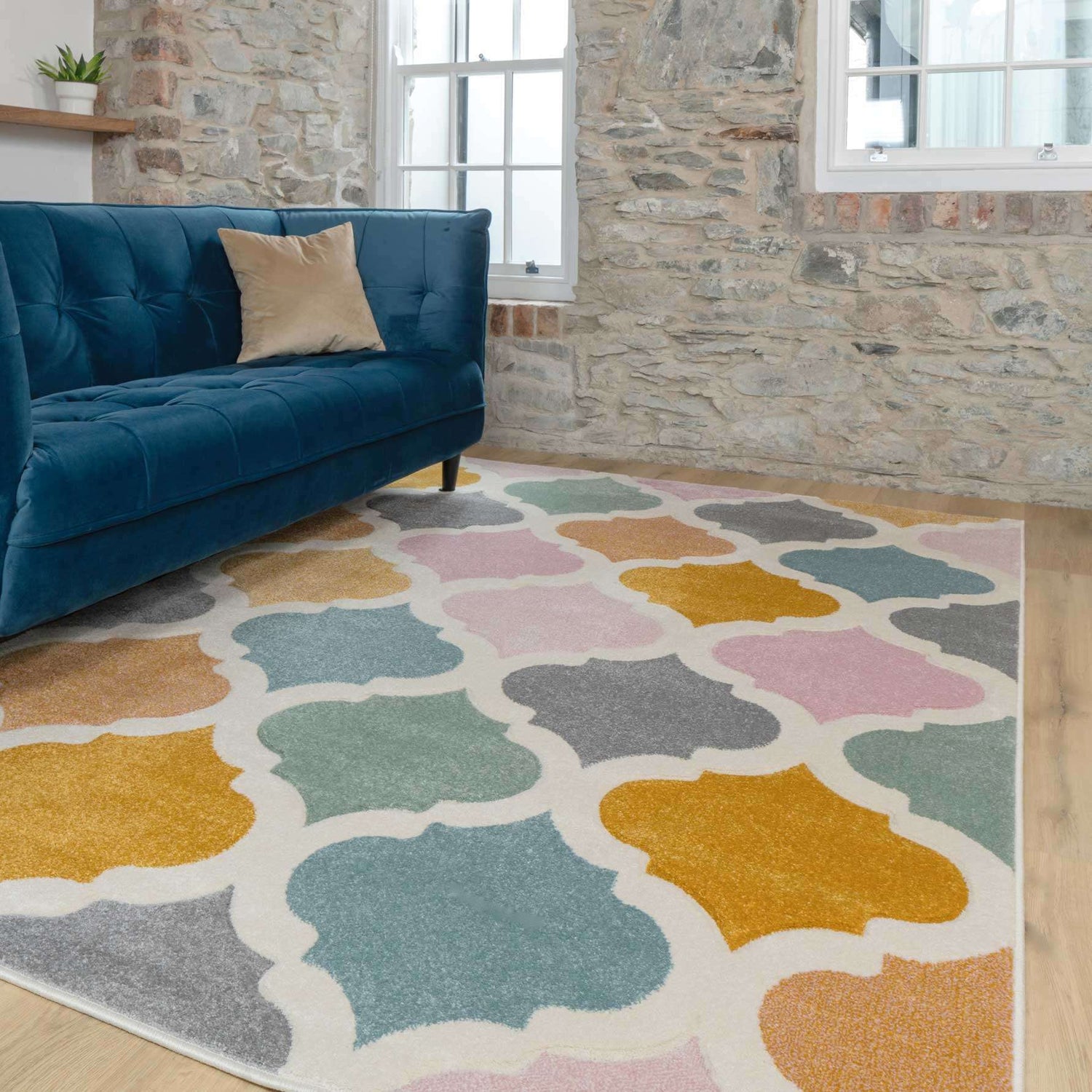 Colourful Pastel Trellis Hall Runner Rug