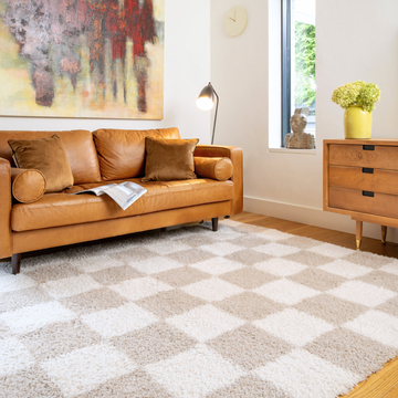 Soft Beige Checkerboard Shaggy Rug - Konnie