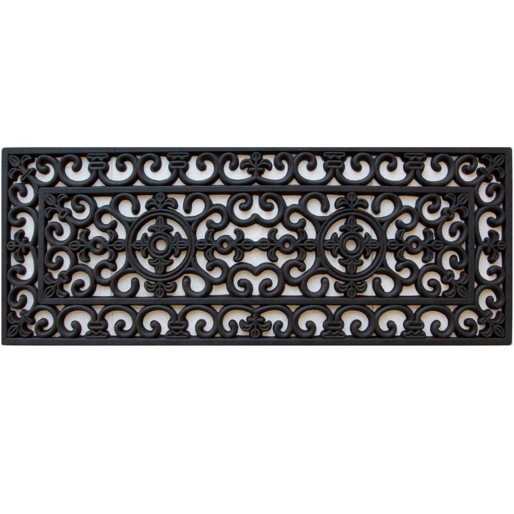 Long Ornate Iron Black Rubber Entrance Doormat