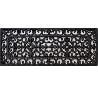 Long Ornate Iron Black Rubber Entrance Doormat