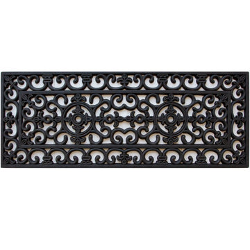 Long Ornate Iron Black Rubber Entrance Doormat