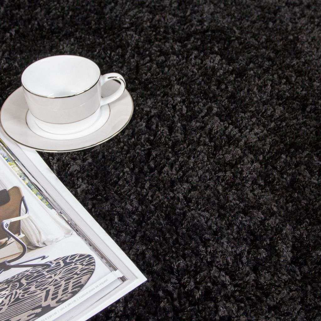Super Soft Black Shaggy Rug | Living Room Rugs | Kukoon Rugs Online