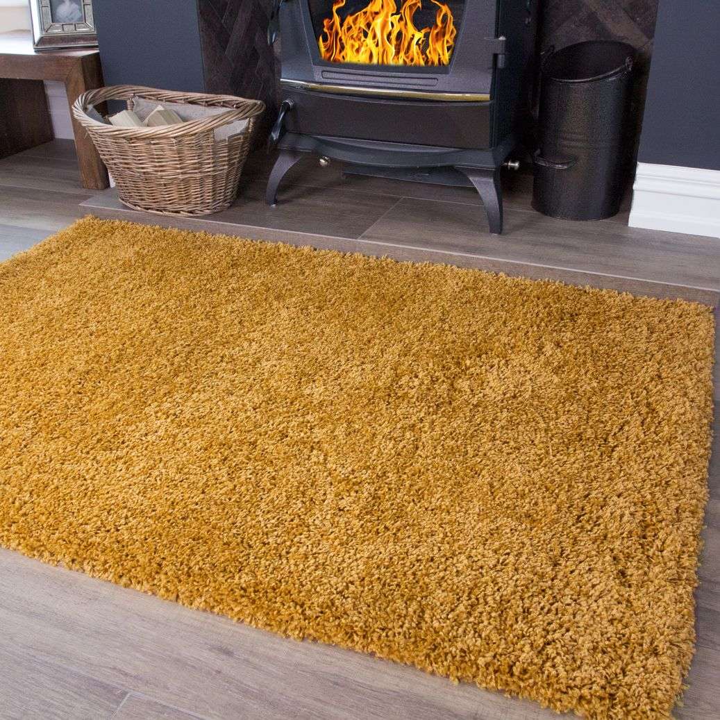 Soft Yellow Ochre Shaggy Rug | Living Room Rugs | Kukoon Rugs Online