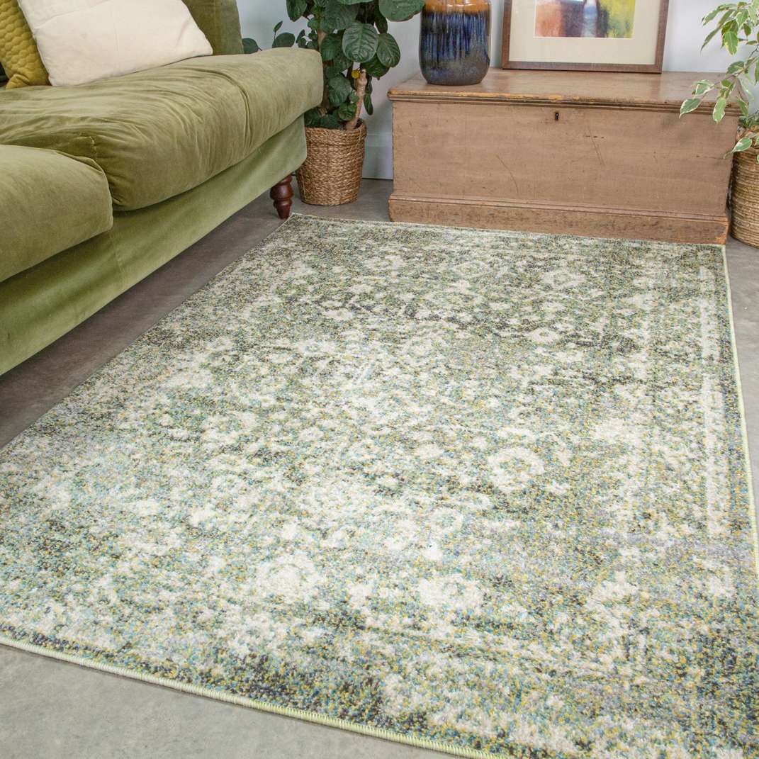 Green Distressed Traditional Runner Rug