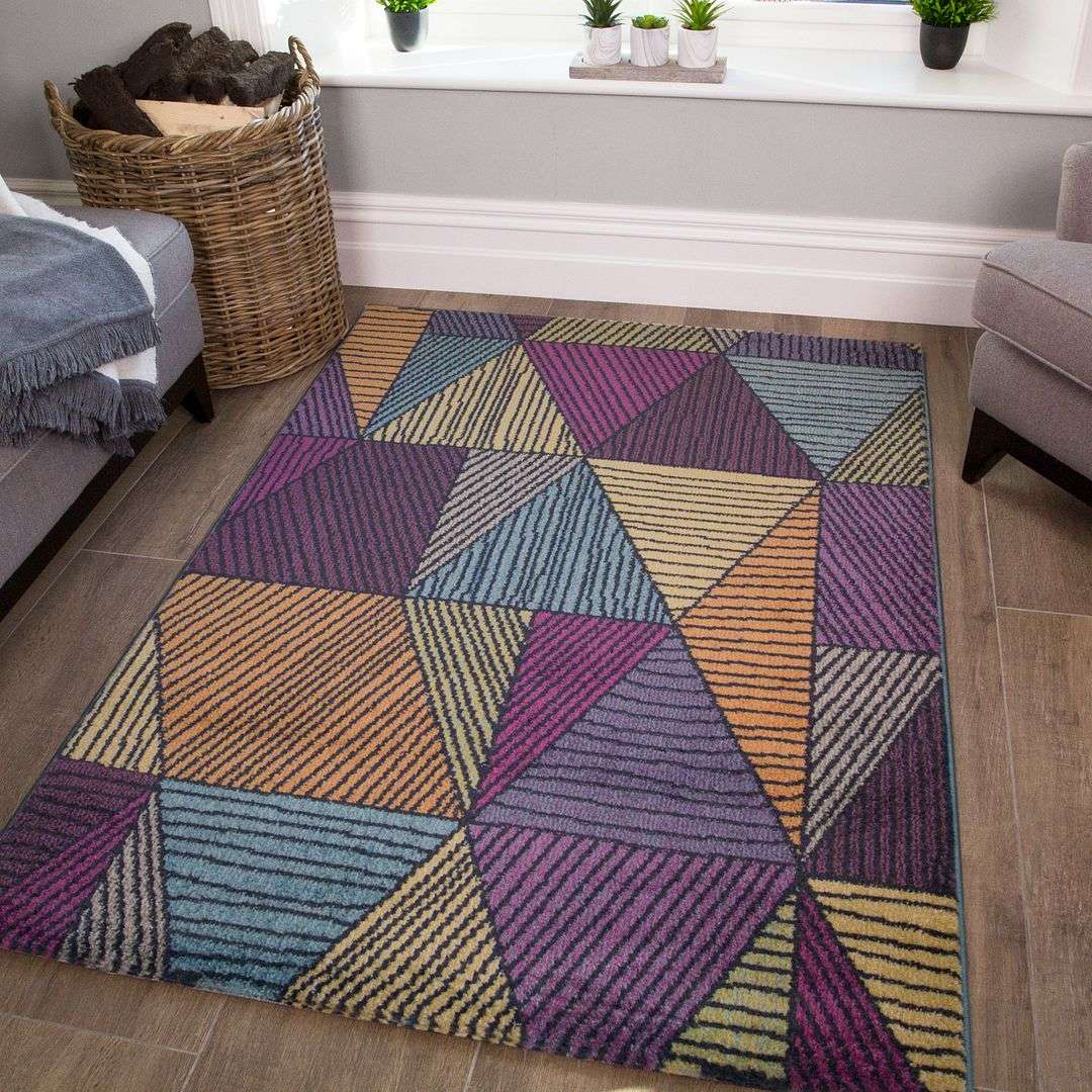 Yellow Teal Geometric Rug