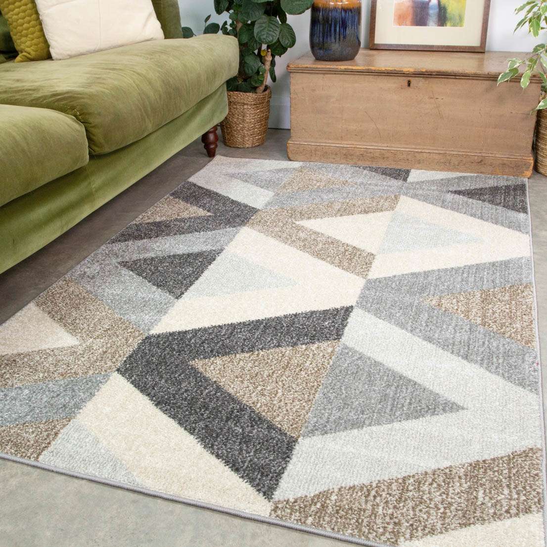 Brown Grey Modern Geometric Living Room Rug