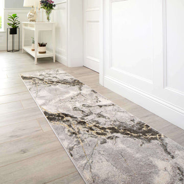 Modern Grey Marble Textured Runner Rug