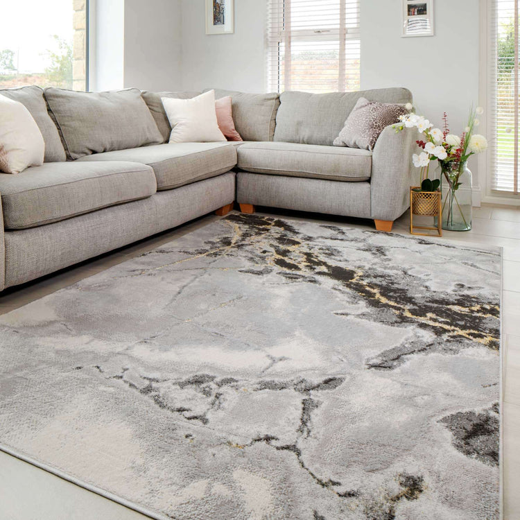Modern Grey Marble Textured Runner Rug