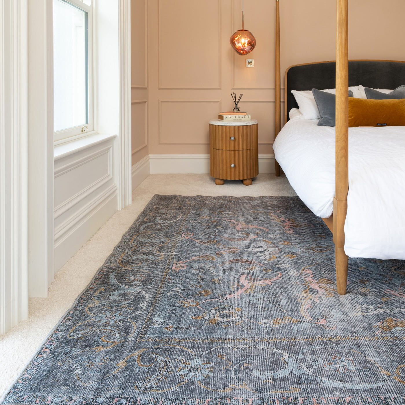 Soft Washable Blue Boho Rug - Clara