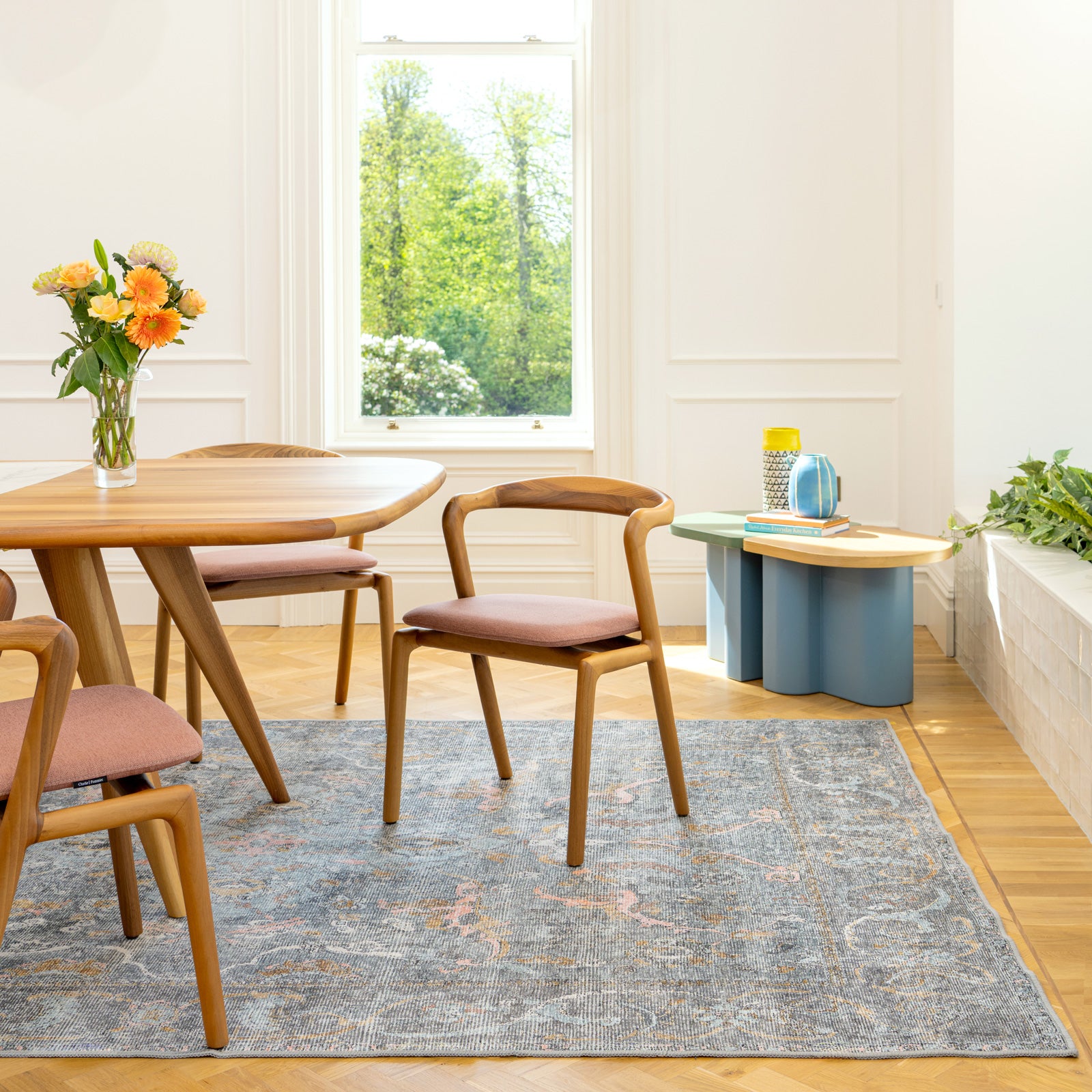 Soft Washable Blue Boho Rug - Clara