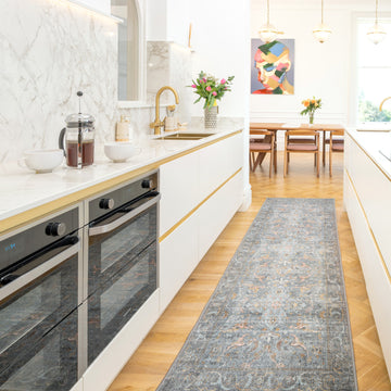 Soft Washable Blue Boho Runner - Clara