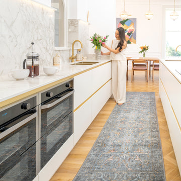 Soft Washable Blue Boho Runner - Clara