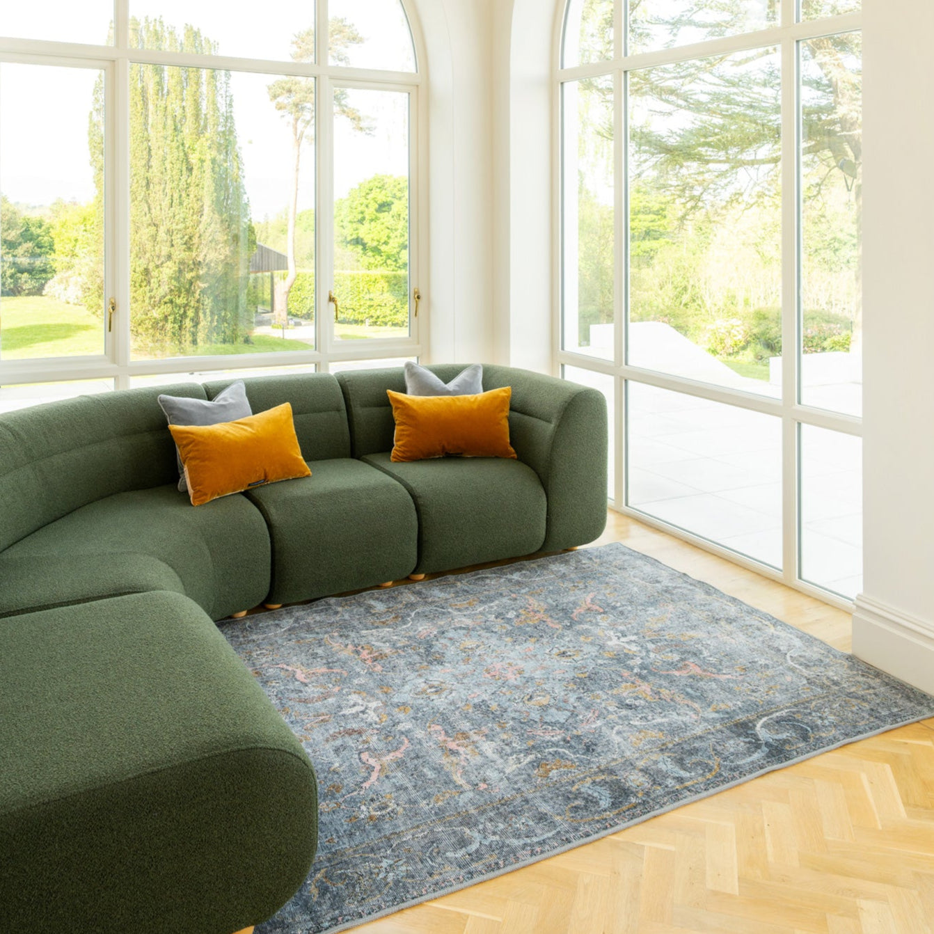 Soft Washable Blue Boho Rug - Clara