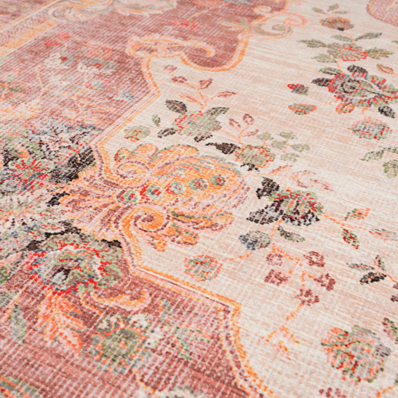 Washable Pink Medallion Runner - Dusk