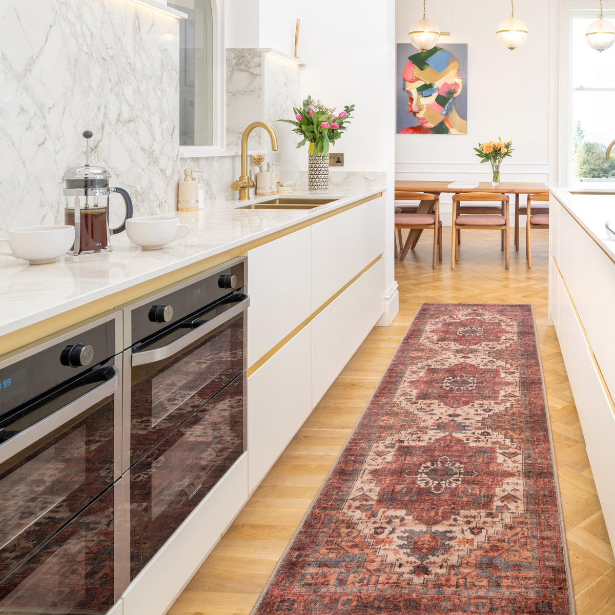 Soft Washable Red Antique Runner - Eliza