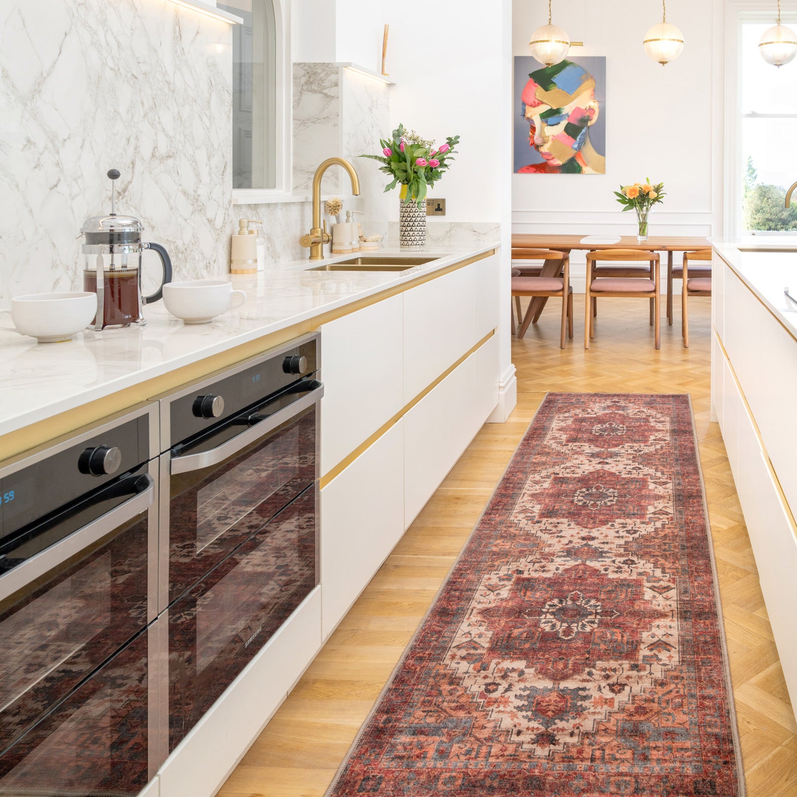 Soft Washable Red Antique Runner - Eliza