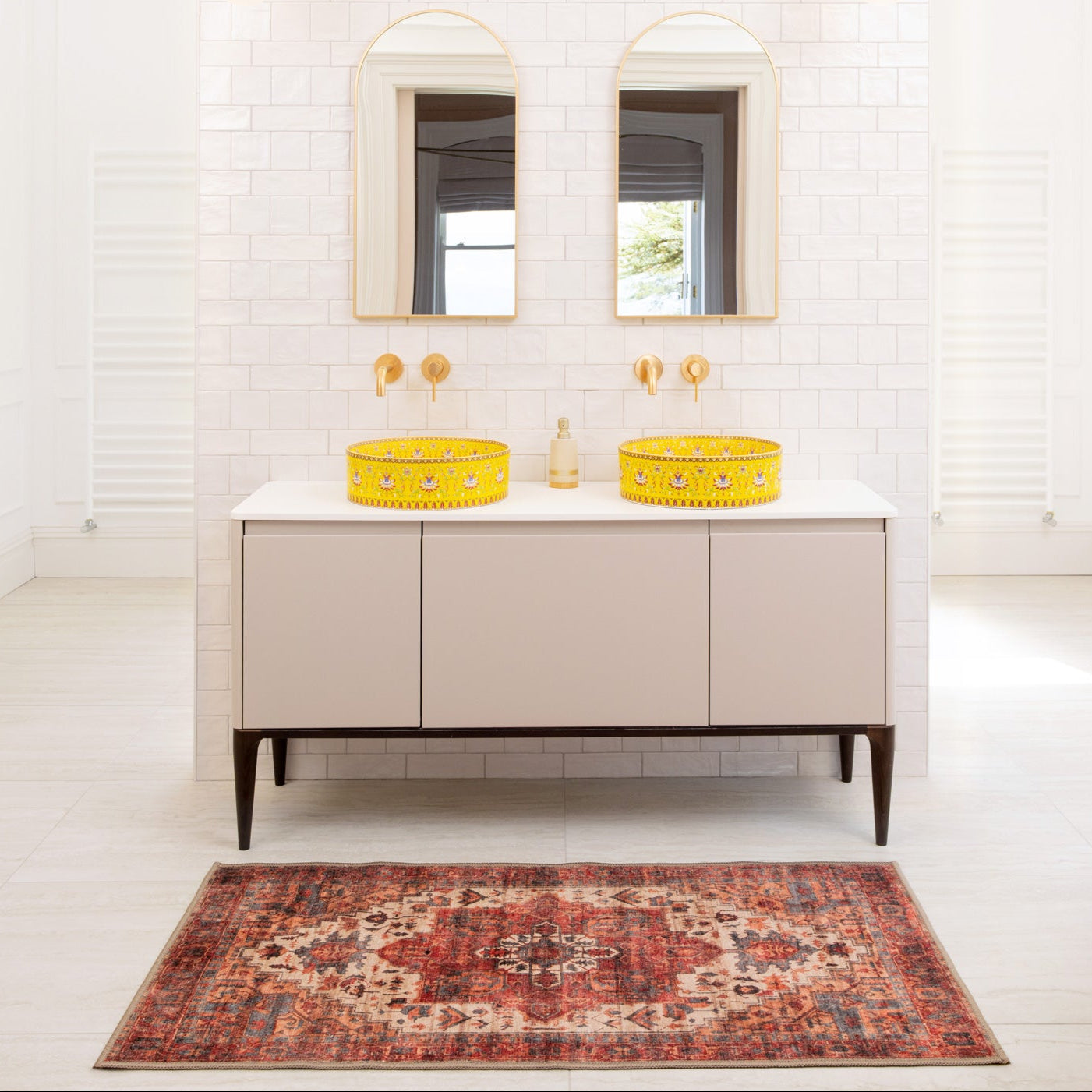 Soft Washable Red Antique Doormat - Eliza