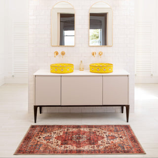 Soft Washable Red Antique Bathroom Mat - Eliza
