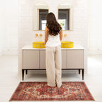 Soft Washable Red Antique Bathroom Mat - Eliza