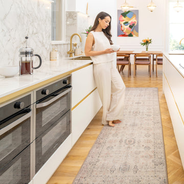 Soft Washable Cream Distressed Runner - Elnora