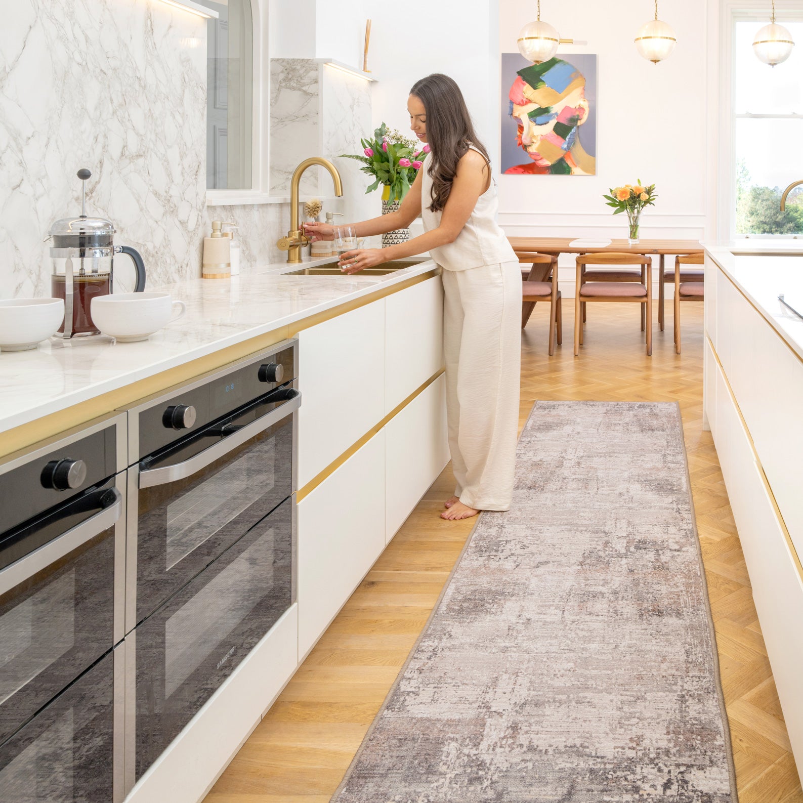 Soft Washable Distressed Greige Runner - Ernest | Runner Rugs | Kukoon ...