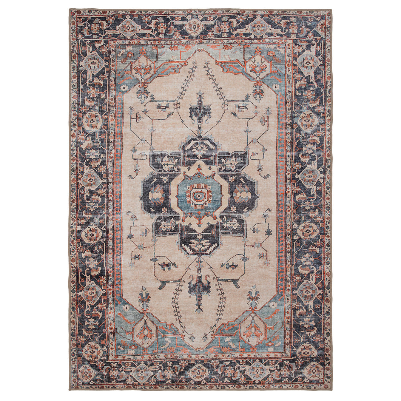 Soft Washable Blue Heritage Rug - Hazel
