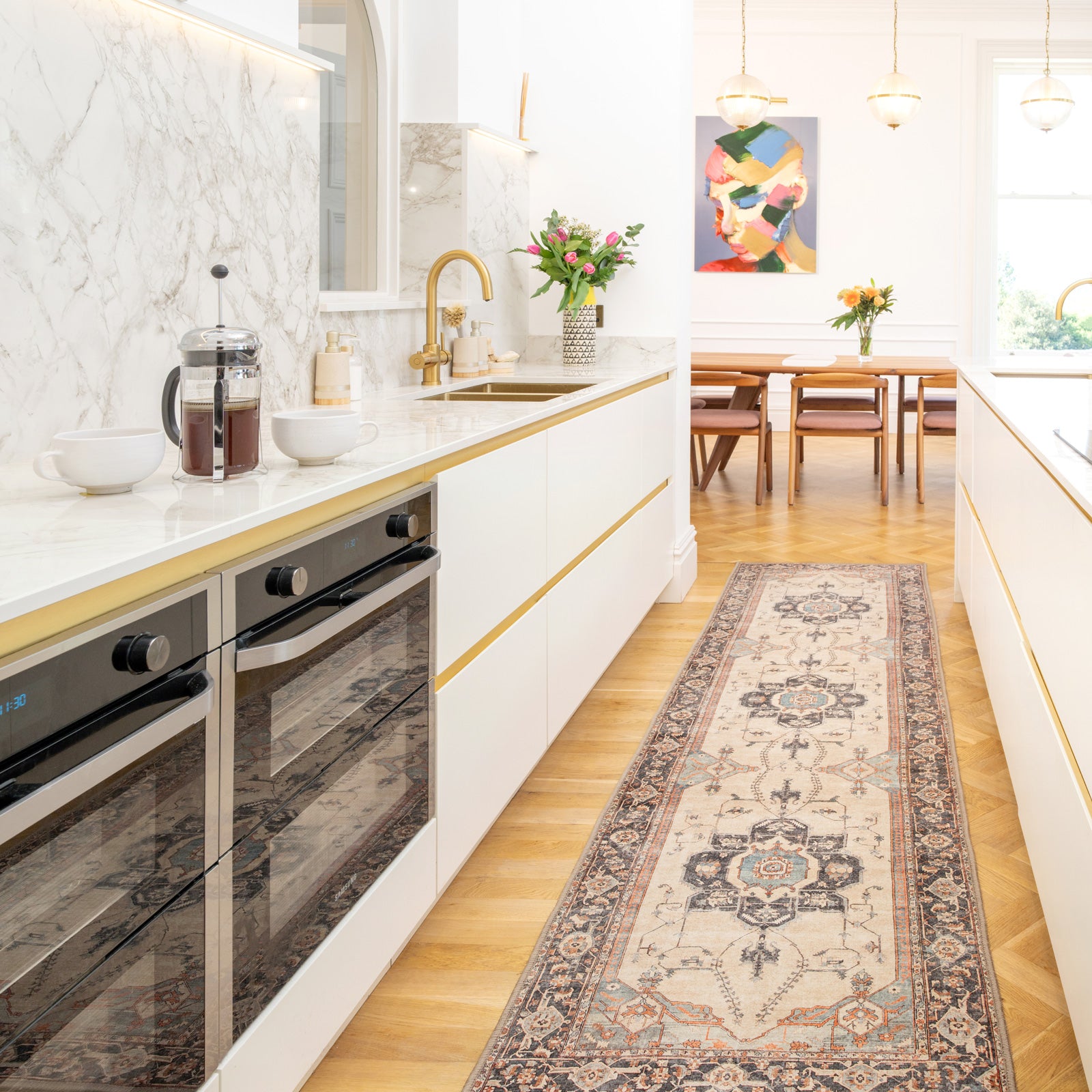 Soft Washable Blue Heritage Runner - Hazel