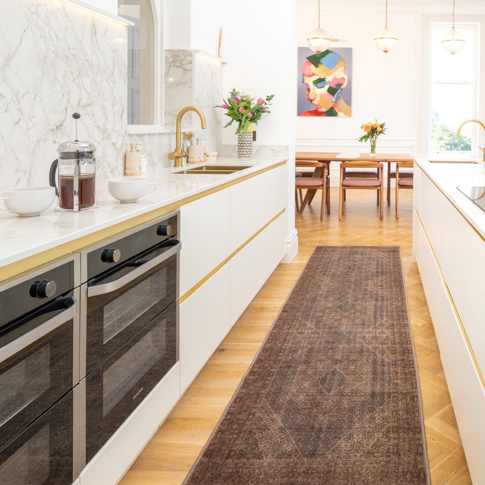 Soft Washable Brown Traditional Runner - Mabel