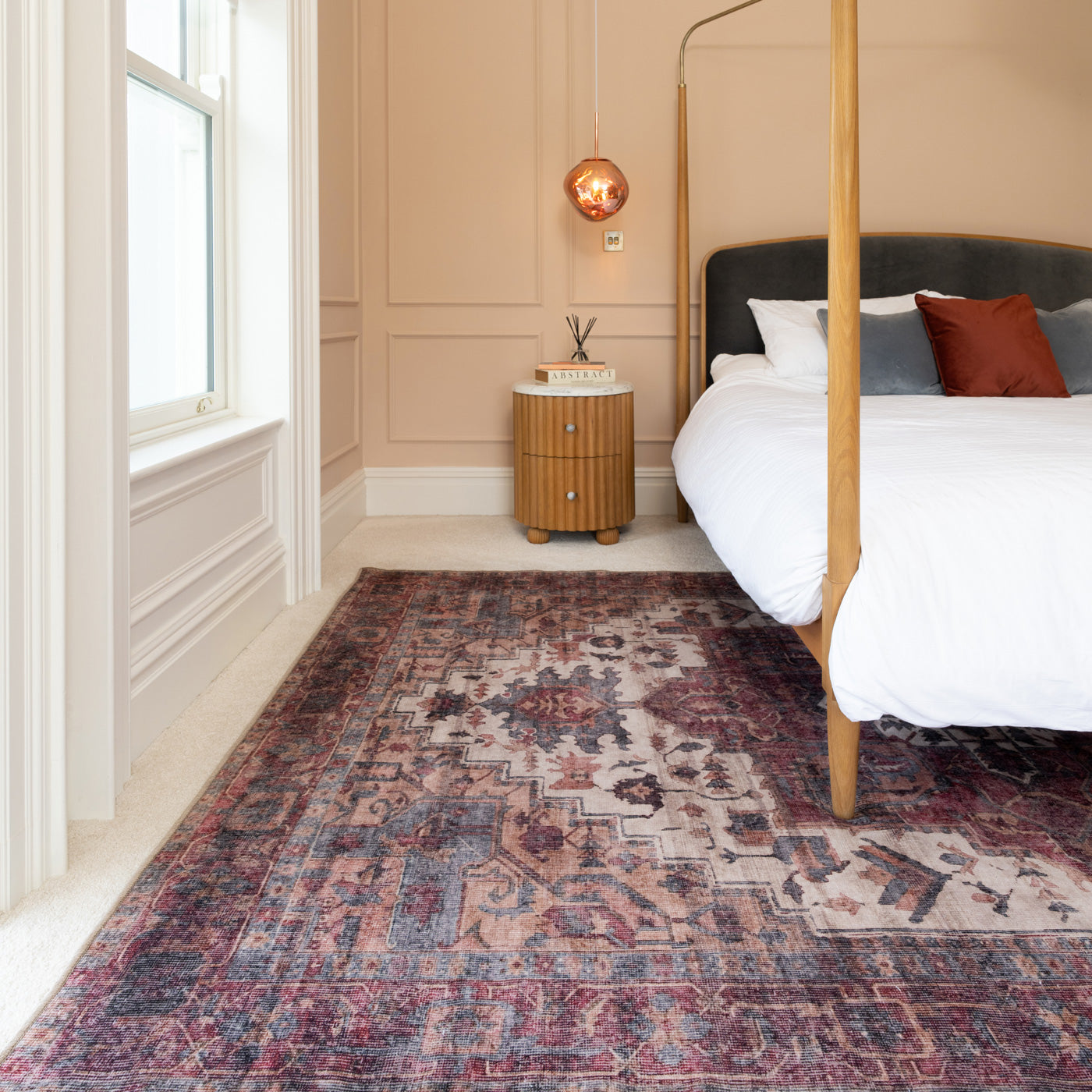 Soft Washable Traditional Burgundy Rug - Rubyana