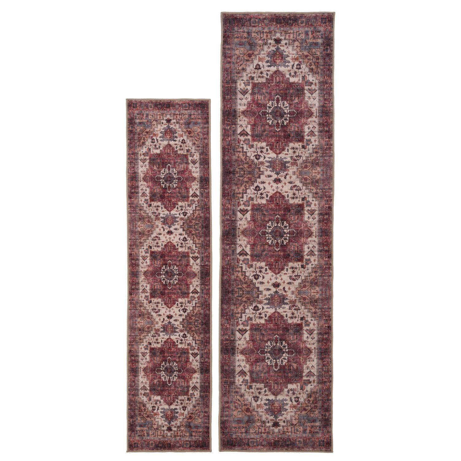 Soft Washable Traditional Burgundy Runner - Rubyana